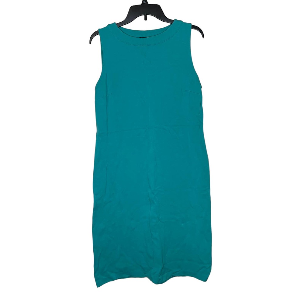 Talbots Rib Round Neck Shift Midi Dress Women 10 Sleeveless Stretch Teal Green